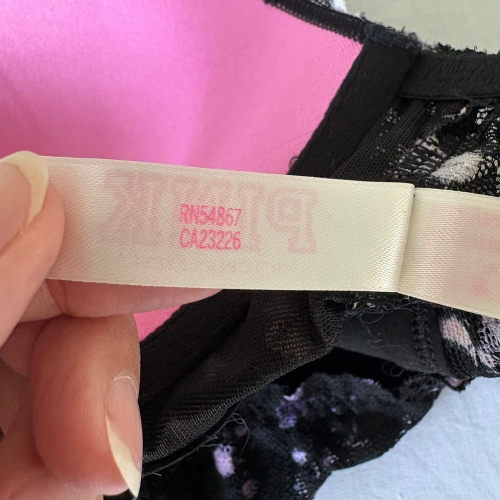 Victoria's Secret PINK Lace Bralette Black Floral Splatter Lightly Lined Medium - Picture 6 of 16